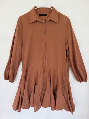 Deluc. Rust Button Up Dress with flare bottom